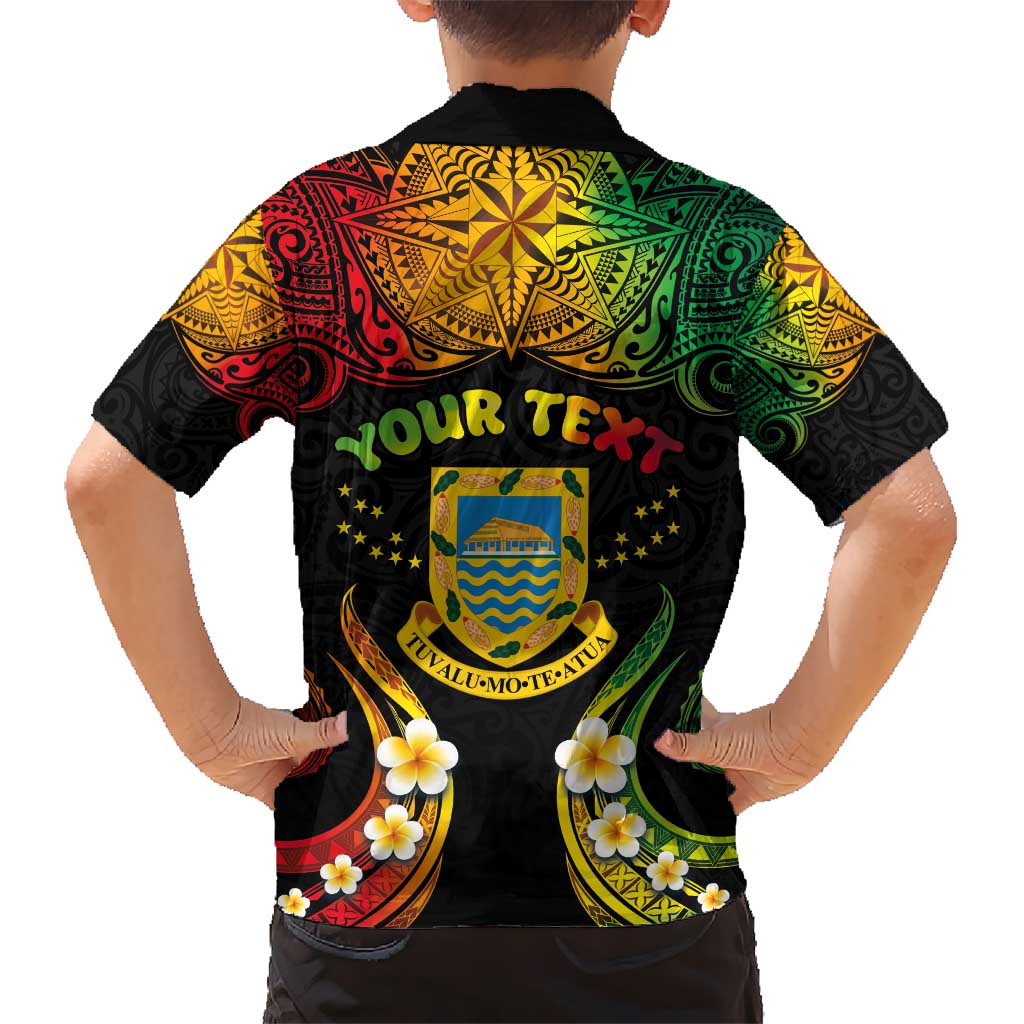 Personalised Tuvalu Independence Day Kid Hawaiian Shirt Polynesian Tattoo and Plumeria Reggae Color LT03 - Polynesian Pride
