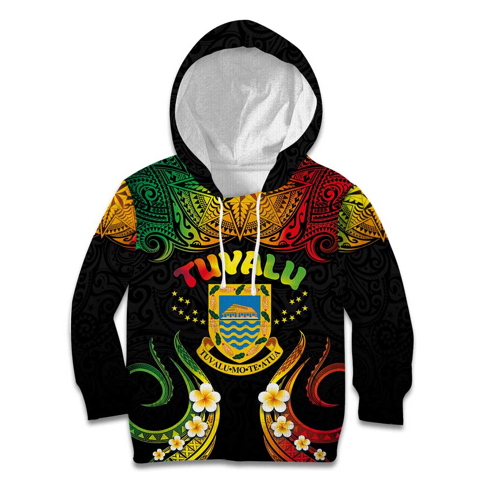 Personalised Tuvalu Independence Day Kid Hoodie Polynesian Tattoo and Plumeria Reggae Color LT03 Hoodie Reggae - Polynesian Pride