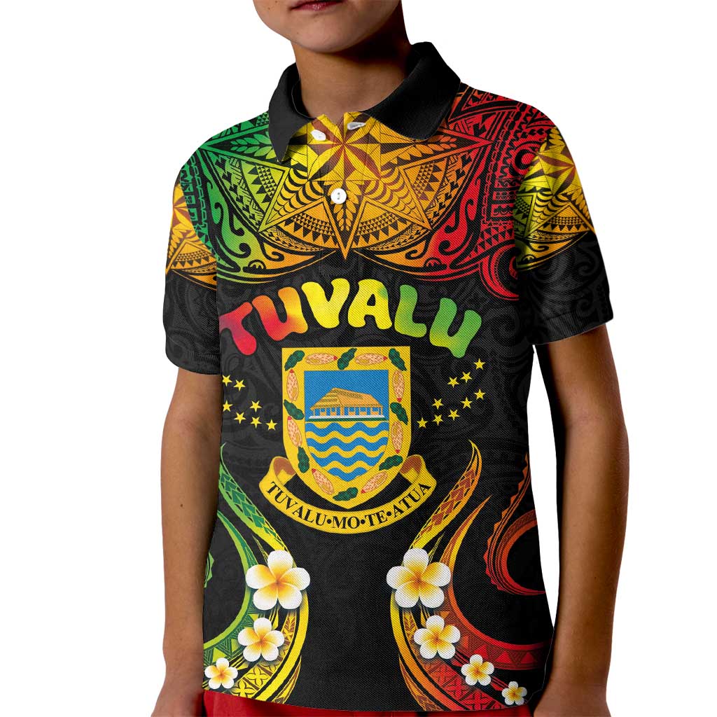 Personalised Tuvalu Independence Day Kid Polo Shirt Polynesian Tattoo and Plumeria Reggae Color