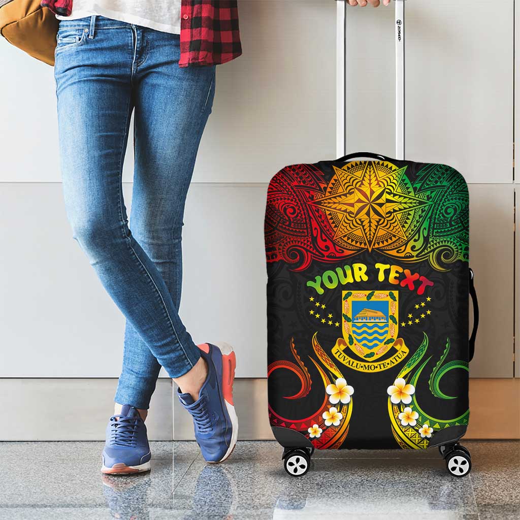 Personalised Tuvalu Independence Day Luggage Cover Polynesian Tattoo and Plumeria Reggae Color LT03 - Polynesian Pride