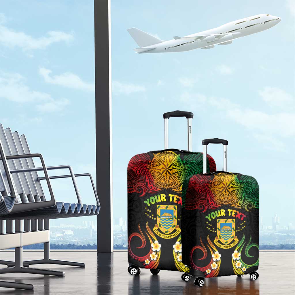 Personalised Tuvalu Independence Day Luggage Cover Polynesian Tattoo and Plumeria Reggae Color LT03 - Polynesian Pride