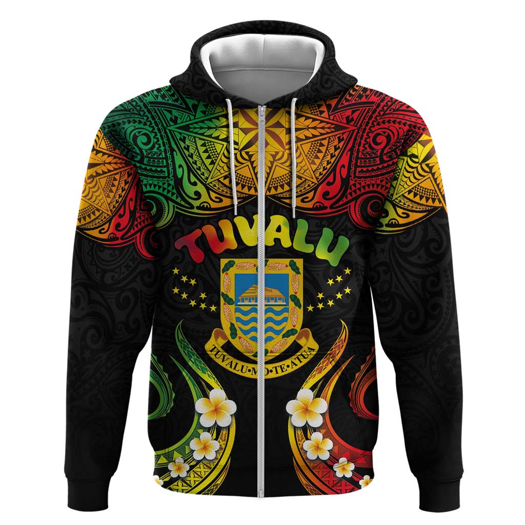 Personalised Tuvalu Independence Day Zip Hoodie Polynesian Tattoo and Plumeria Reggae Color LT03 Zip Hoodie Reggae - Polynesian Pride