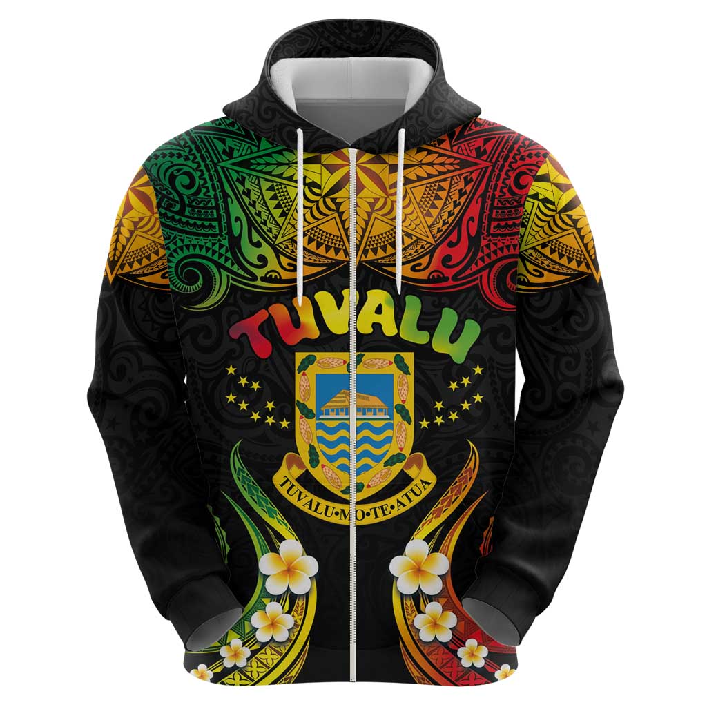 Personalised Tuvalu Independence Day Zip Hoodie Polynesian Tattoo and Plumeria Reggae Color LT03 - Polynesian Pride