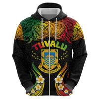 Personalised Tuvalu Independence Day Zip Hoodie Polynesian Tattoo and Plumeria Reggae Color LT03 - Polynesian Pride