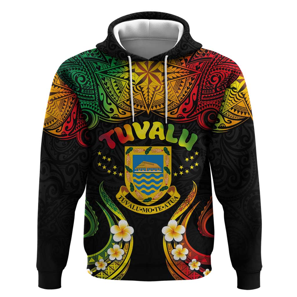 Personalised Tuvalu Independence Day Zip Hoodie Polynesian Tattoo and Plumeria Reggae Color LT03 Pullover Hoodie Reggae - Polynesian Pride