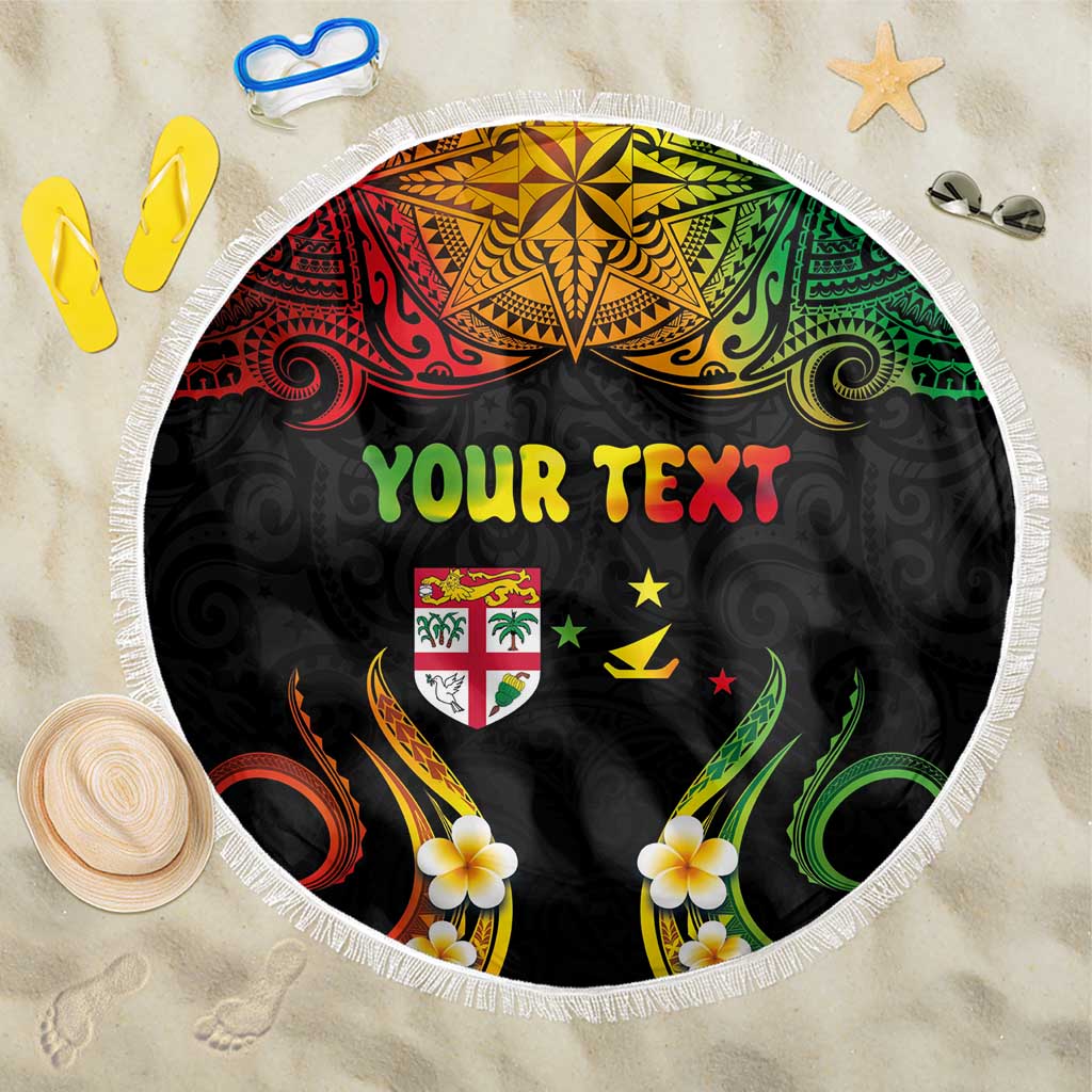 Personalised Malampa Fiji Day Beach Blanket Polynesian Tattoo and Plumeria Reggae Color LT03 One Size 150cm Reggae - Polynesian Pride