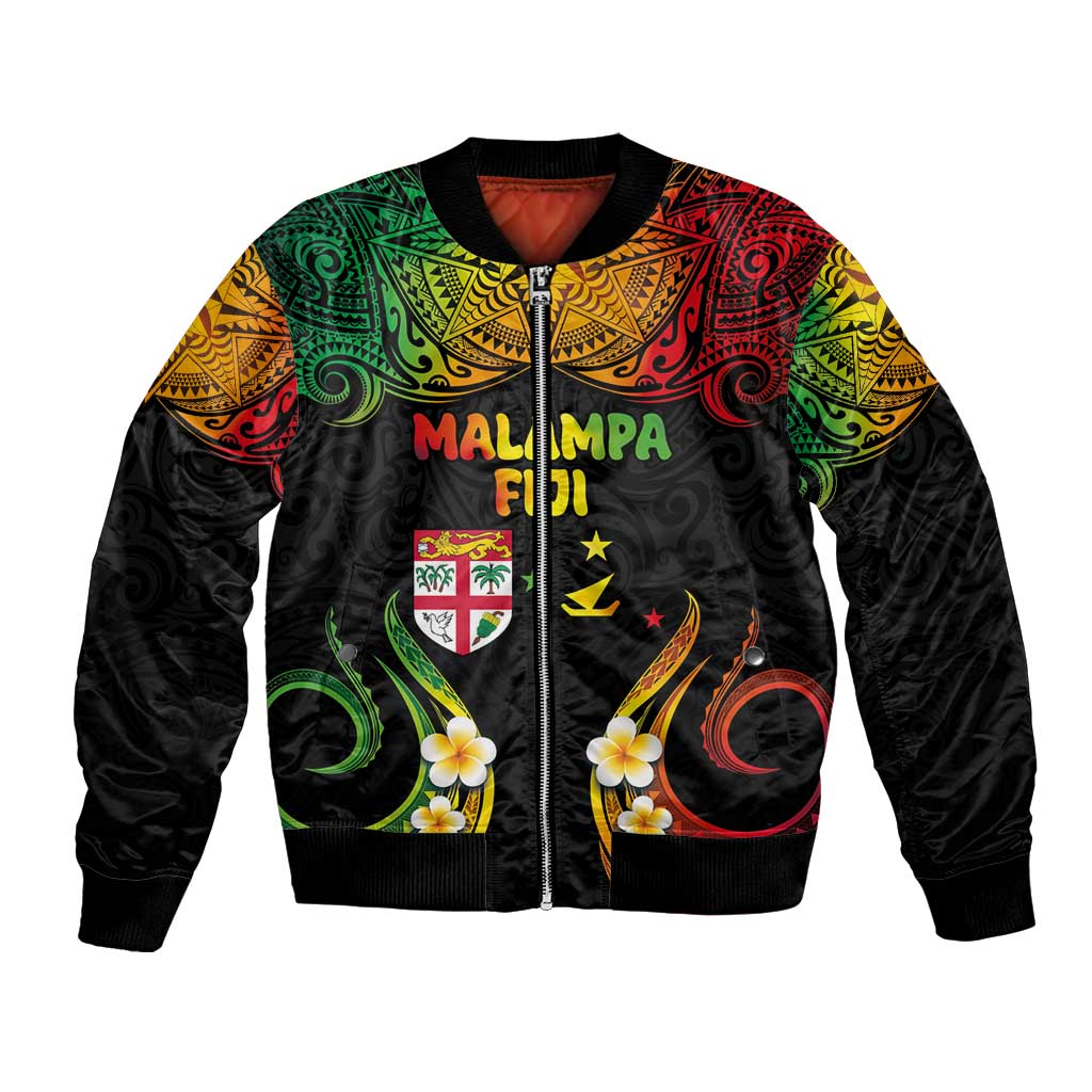 Personalised Malampa Fiji Day Bomber Jacket Polynesian Tattoo and Plumeria Reggae Color LT03 Unisex Reggae - Polynesian Pride