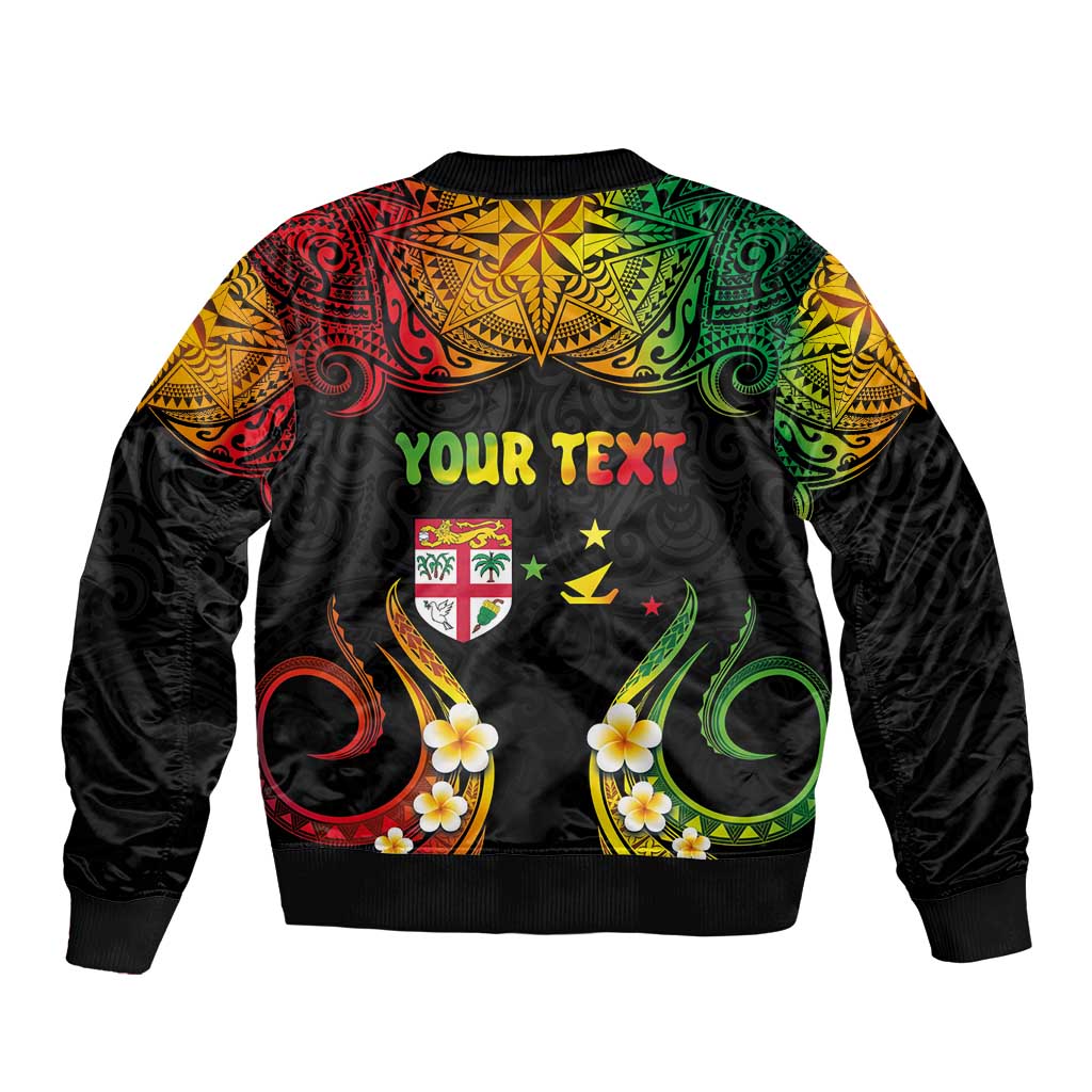 Personalised Malampa Fiji Day Bomber Jacket Polynesian Tattoo and Plumeria Reggae Color LT03 - Polynesian Pride