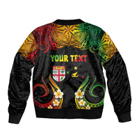 Personalised Malampa Fiji Day Bomber Jacket Polynesian Tattoo and Plumeria Reggae Color LT03 - Polynesian Pride