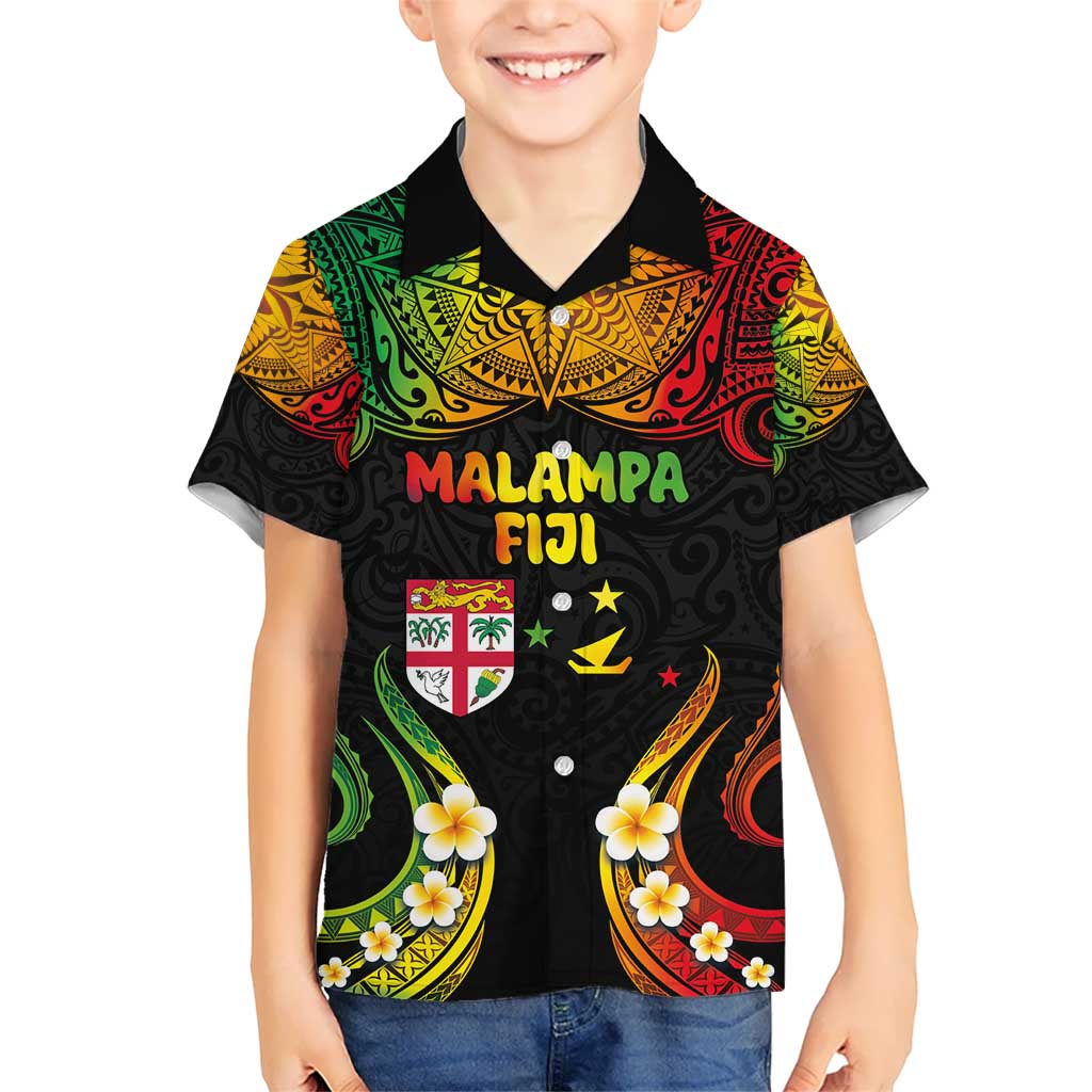 Personalised Malampa Fiji Day Kid Hawaiian Shirt Polynesian Tattoo and Plumeria Reggae Color LT03 Kid Reggae - Polynesian Pride