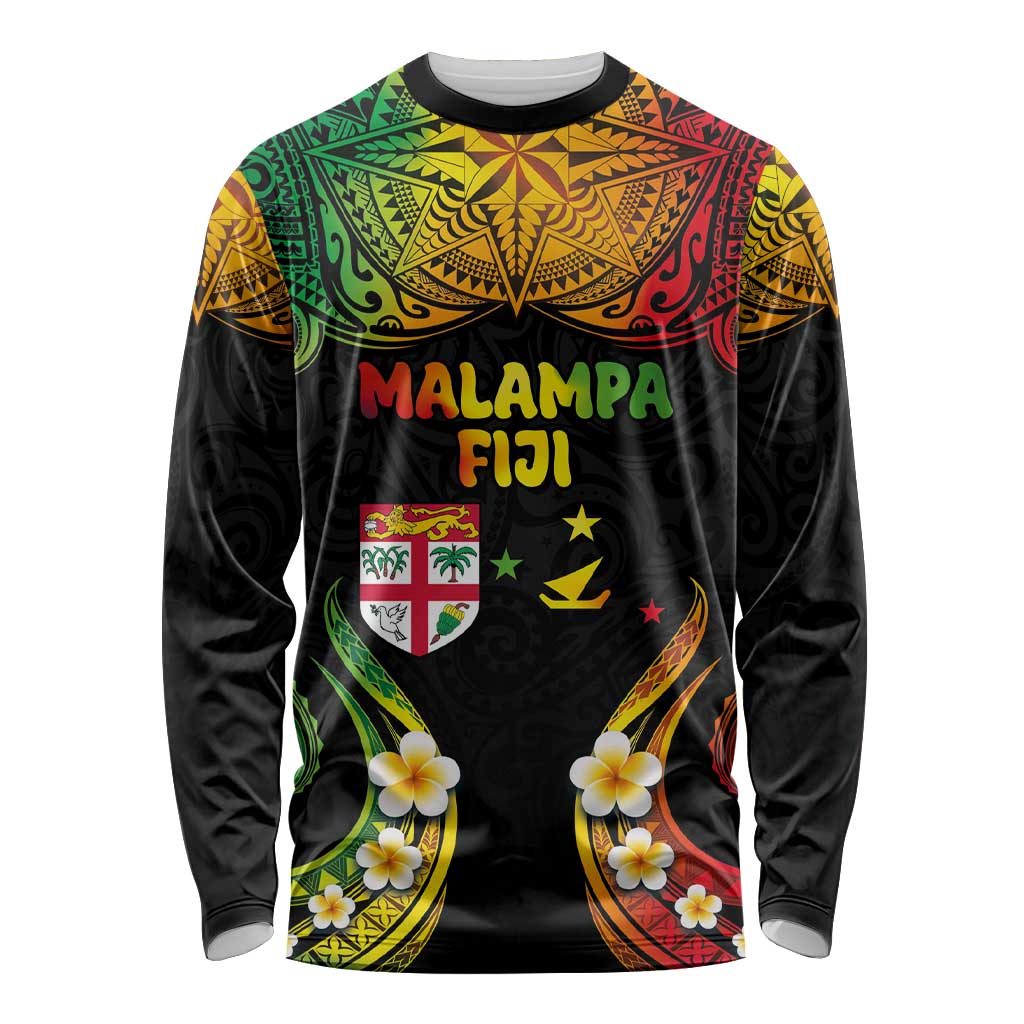 Personalised Malampa Fiji Day Long Sleeve Shirt Polynesian Tattoo and Plumeria Reggae Color LT03 Unisex Reggae - Polynesian Pride
