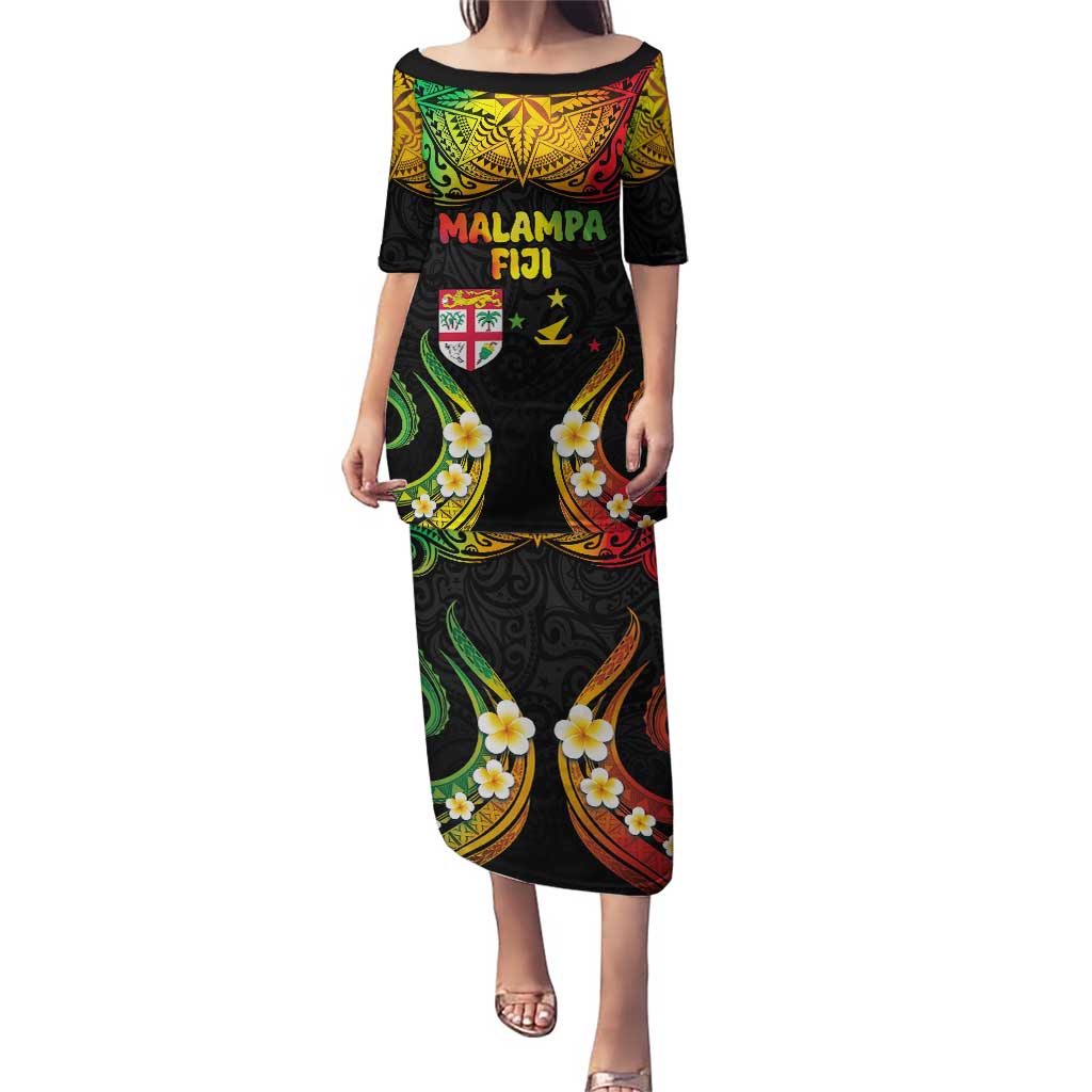 Personalised Malampa Fiji Day Puletasi Polynesian Tattoo and Plumeria Reggae Color LT03 Long Dress Reggae - Polynesian Pride