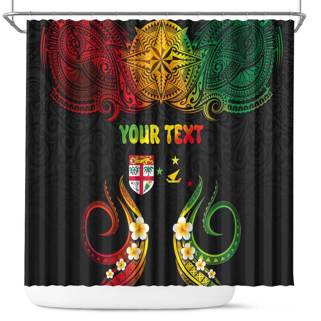 Personalised Malampa Fiji Day Shower Curtain Polynesian Tattoo and Plumeria Reggae Color LT03 Reggae - Polynesian Pride