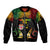 Personalised Malampa Fiji Day Sleeve Zip Bomber Jacket Polynesian Tattoo and Plumeria Reggae Color