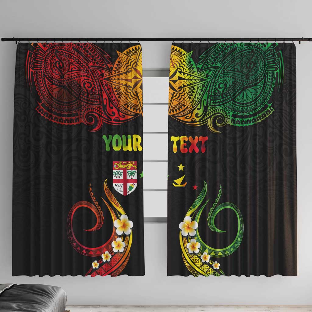 Personalised Malampa Fiji Day Window Curtain Polynesian Tattoo and Plumeria Reggae Color LT03 With Hooks Reggae - Polynesian Pride