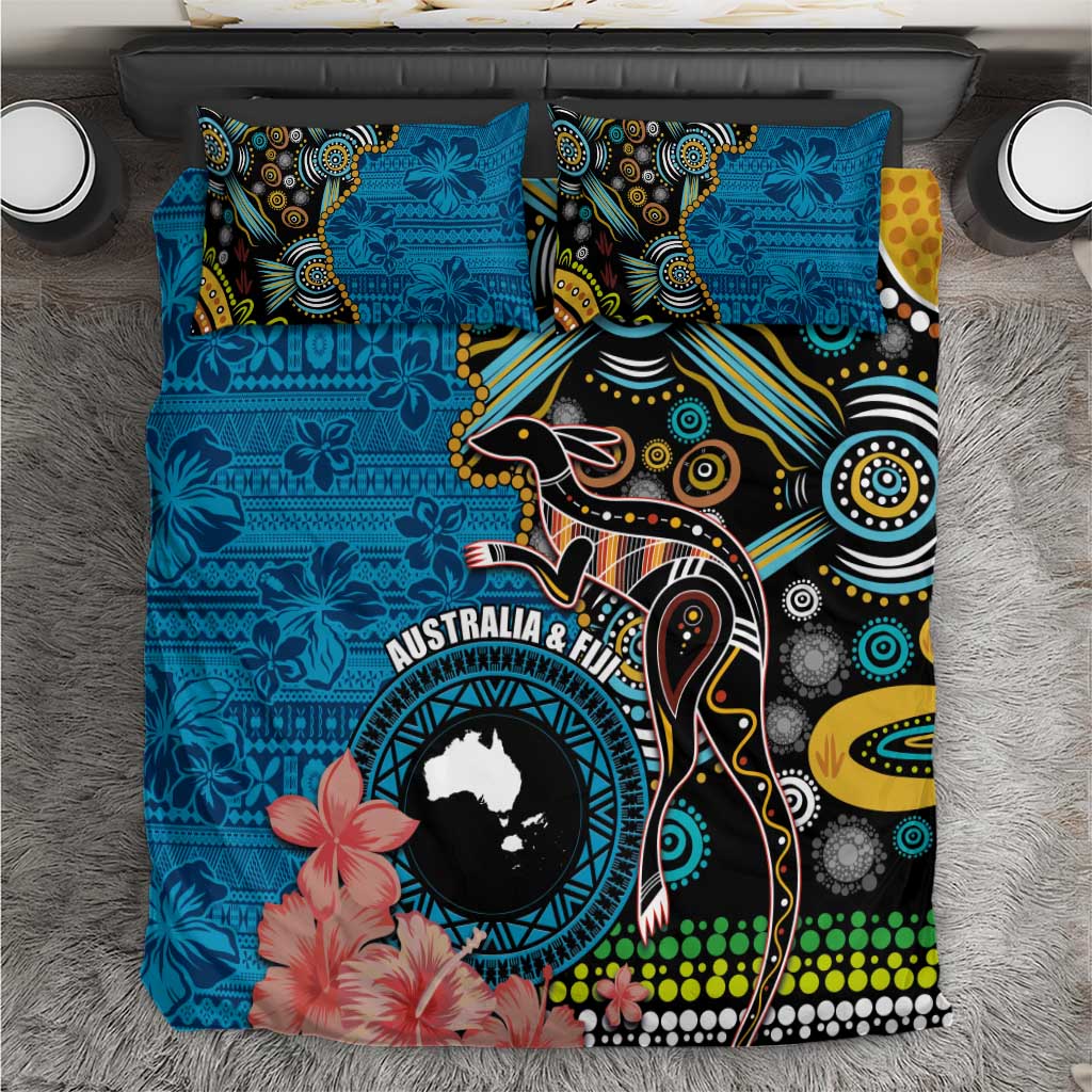 Fiji and Australia Kangaroos Bedding Set Indigenous Aboriginal and Fijian Masi Tribal Tattoo LT03 Blue - Polynesian Pride