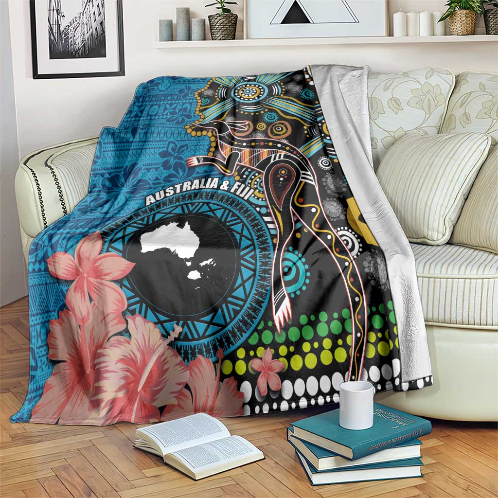 Fiji and Australia Kangaroos Blanket Indigenous Aboriginal and Fijian Masi Tribal Tattoo LT03 Blue - Polynesian Pride