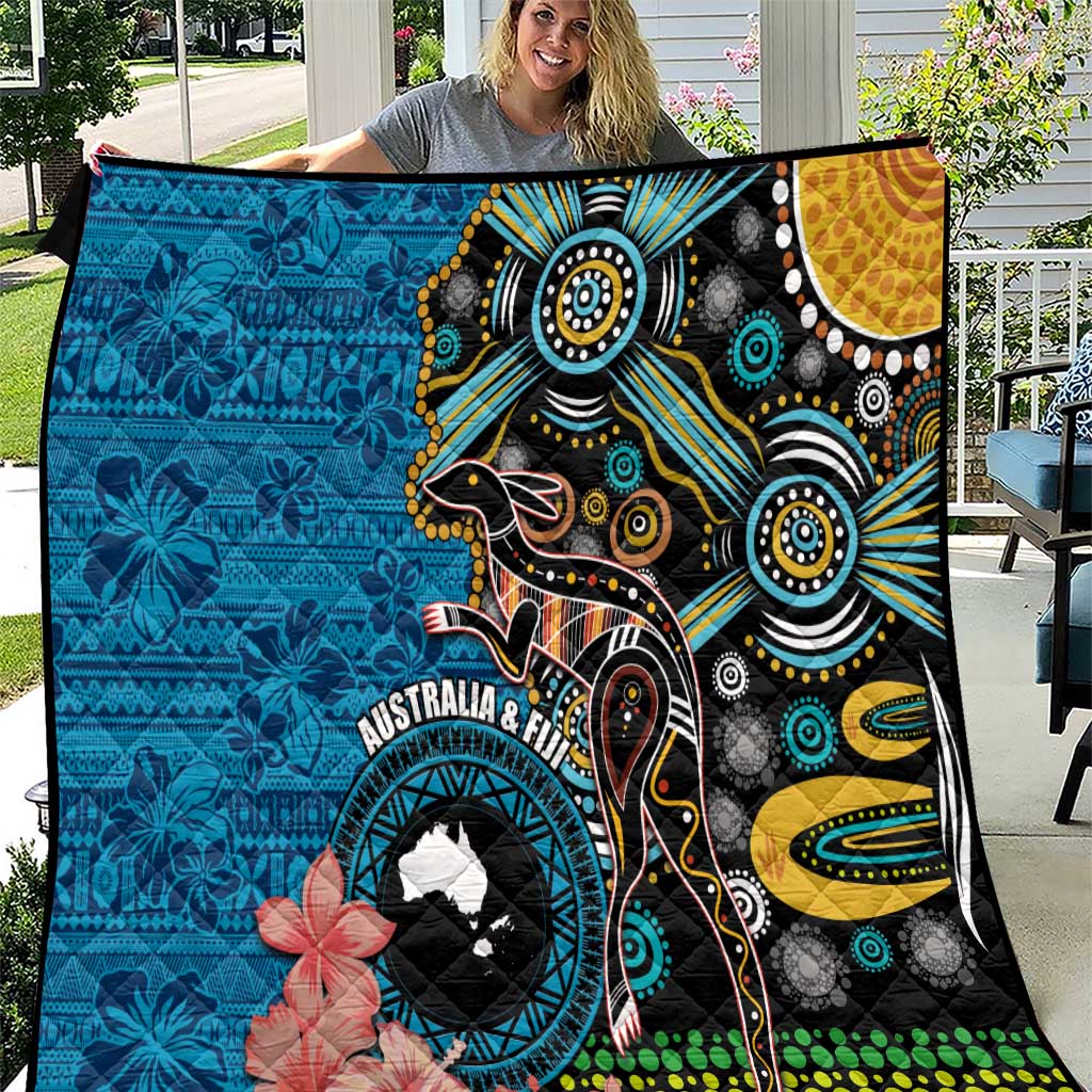 Fiji and Australia Kangaroos Quilt Indigenous Aboriginal and Fijian Masi Tribal Tattoo LT03 Blue - Polynesian Pride