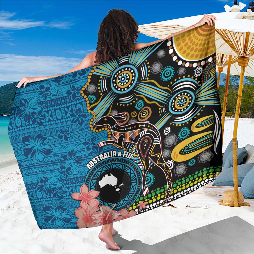 Fiji and Australia Kangaroos Sarong Indigenous Aboriginal and Fijian Masi Tribal Tattoo LT03 One Size 44 x 66 inches Blue - Polynesian Pride