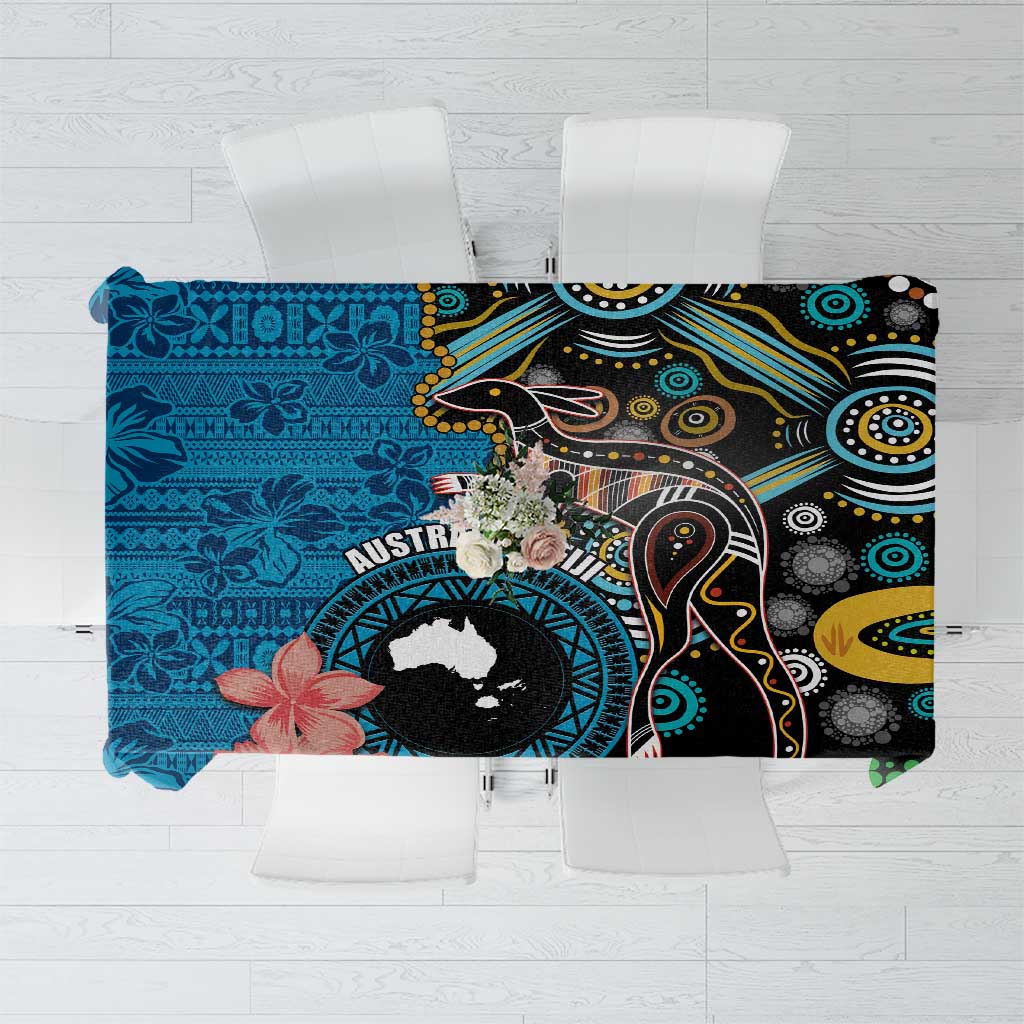 Fiji and Australia Kangaroos Tablecloth Indigenous Aboriginal and Fijian Masi Tribal Tattoo LT03 Blue - Polynesian Pride