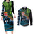 Fiji and New Zealand Tui Bird Couples Matching Long Sleeve Bodycon Dress and Long Sleeve Button Shirt Koru Fern Leafs and Palm Tree With Plumeria