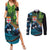 Fiji and New Zealand Tui Bird Couples Matching Summer Maxi Dress and Long Sleeve Button Shirt Koru Fern Leafs and Palm Tree With Plumeria