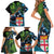 Fiji and New Zealand Tui Bird Family Matching Short Sleeve Bodycon Dress and Hawaiian Shirt Koru Fern Leafs and Palm Tree With Plumeria