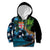 Fiji and New Zealand Tui Bird Kid Hoodie Koru Fern Leafs and Palm Tree With Plumeria