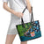 Fiji and New Zealand Tui Bird Leather Tote Bag Koru Fern Leafs and Palm Tree With Plumeria