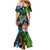 Fiji and New Zealand Tui Bird Mermaid Dress Koru Fern Leafs and Palm Tree With Plumeria