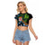 Fiji and New Zealand Tui Bird Raglan Cropped T Shirt Koru Fern Leafs and Palm Tree With Plumeria