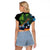 Fiji and New Zealand Tui Bird Raglan Cropped T Shirt Koru Fern Leafs and Palm Tree With Plumeria