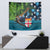 Fiji and New Zealand Tui Bird Tapestry Koru Fern Leafs and Palm Tree With Plumeria