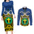 Vanuatu Tafea Province Couples Matching Long Sleeve Bodycon Dress and Long Sleeve Button Shirts Pig Tusk Mix Maori Pattern and Namele Leaf LT03 Blue - Polynesian Pride