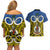 Vanuatu Tafea Province Couples Matching Off Shoulder Short Dress and Hawaiian Shirt Pig Tusk Mix Maori Pattern and Namele Leaf LT03 - Polynesian Pride