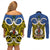 Vanuatu Tafea Province Couples Matching Off Shoulder Short Dress and Long Sleeve Button Shirts Pig Tusk Mix Maori Pattern and Namele Leaf LT03 - Polynesian Pride