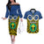 Vanuatu Tafea Province Couples Matching Off The Shoulder Long Sleeve Dress and Hawaiian Shirt Pig Tusk Mix Maori Pattern and Namele Leaf LT03 Blue - Polynesian Pride