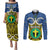 Vanuatu Tafea Province Couples Matching Puletasi Dress and Long Sleeve Button Shirts Pig Tusk Mix Maori Pattern and Namele Leaf LT03 Blue - Polynesian Pride