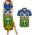 Vanuatu Tafea Province Couples Matching Summer Maxi Dress and Hawaiian Shirt Pig Tusk Mix Maori Pattern and Namele Leaf LT03 Blue - Polynesian Pride