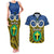 Vanuatu Tafea Province Couples Matching Tank Maxi Dress and Hawaiian Shirt Pig Tusk Mix Maori Pattern and Namele Leaf LT03 Blue - Polynesian Pride