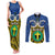 Vanuatu Tafea Province Couples Matching Tank Maxi Dress and Long Sleeve Button Shirts Pig Tusk Mix Maori Pattern and Namele Leaf LT03 Blue - Polynesian Pride