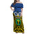 Vanuatu Tafea Province Family Matching Off Shoulder Maxi Dress and Hawaiian Shirt Pig Tusk Mix Maori Pattern and Namele Leaf LT03 Mom's Dress Blue - Polynesian Pride