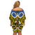 Vanuatu Tafea Province Off Shoulder Short Dress Pig Tusk Mix Maori Pattern and Namele Leaf LT03 - Polynesian Pride