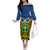 Vanuatu Tafea Province Off The Shoulder Long Sleeve Dress Pig Tusk Mix Maori Pattern and Namele Leaf LT03 Women Blue - Polynesian Pride