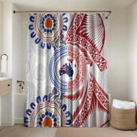Tongan and Australian Culture Together Bathroom Set Ngatu Art Tribal Aboriginal Tattoo Pattern LT03 Shower Curtain Only White - Polynesian Pride
