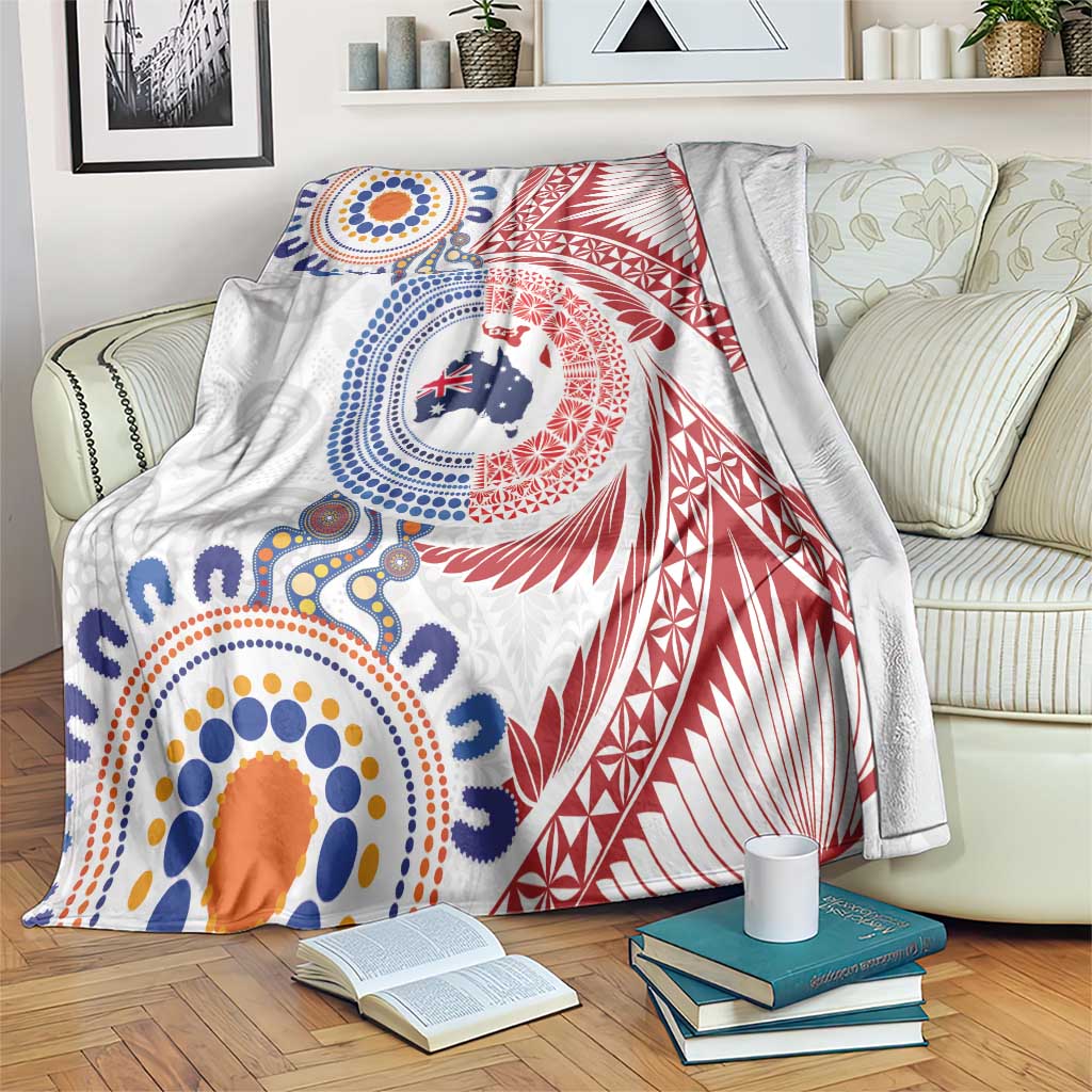 Tongan and Australian Culture Together Blanket Ngatu Art Tribal Aboriginal Tattoo Pattern LT03 White - Polynesian Pride