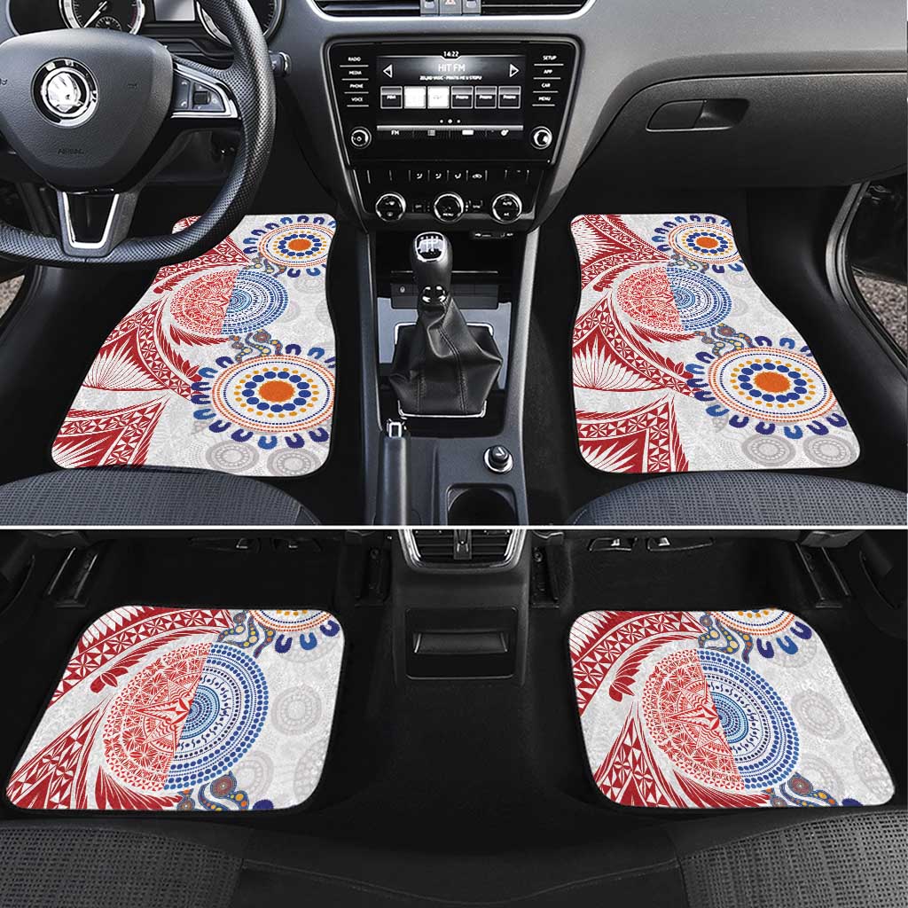 Tongan and Australian Culture Together Car Mats Ngatu Art Tribal Aboriginal Tattoo Pattern LT03 Set 4pcs White - Polynesian Pride