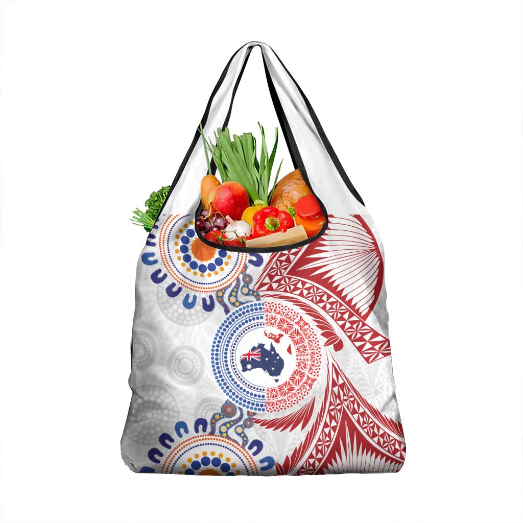 Tongan and Australian Culture Together Grocery Bag Ngatu Art Tribal Aboriginal Tattoo Pattern LT03 1-pack One Size White - Polynesian Pride