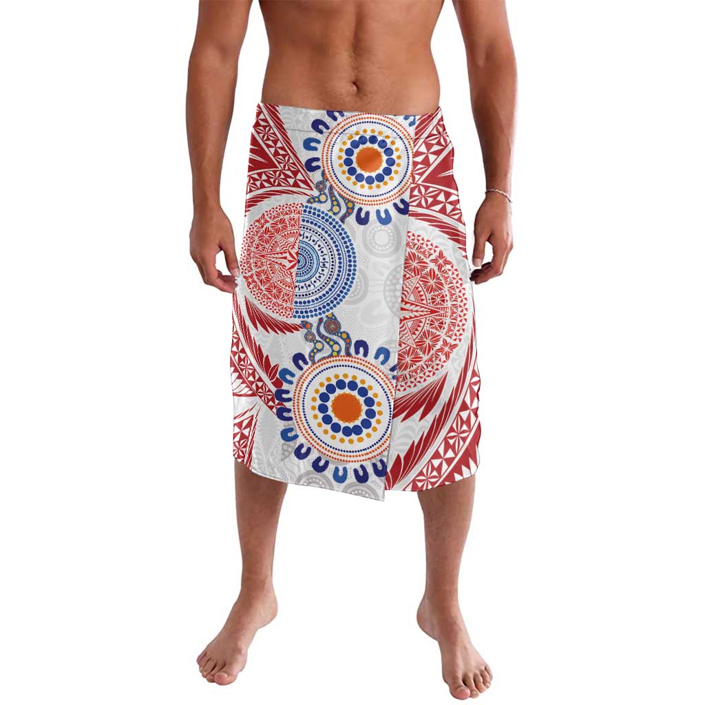 Tongan and Australian Culture Together Lavalava Ngatu Art Tribal Aboriginal Tattoo Pattern LT03 White - Polynesian Pride
