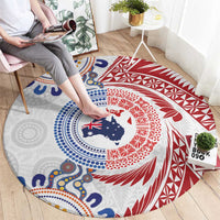 Tongan and Australian Culture Together Round Carpet Ngatu Art Tribal Aboriginal Tattoo Pattern LT03 - Polynesian Pride
